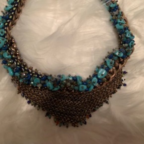 Turquoise + Bronze Beaded Ornate Reversible Choker - Picture 1 of 3